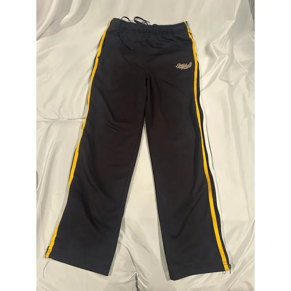 Asphalt Legend Black Yellow Side Stripe Track Pants Mens Medium side zippers